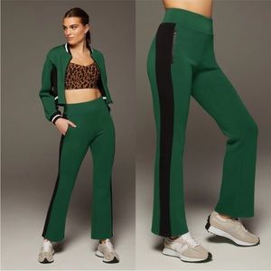 NWT Michi Green Carve Flare Pants Track Varsity Retro Stripe Pine Green Black L